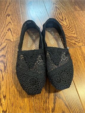 TOMS Black Crochet Slip-On Flats